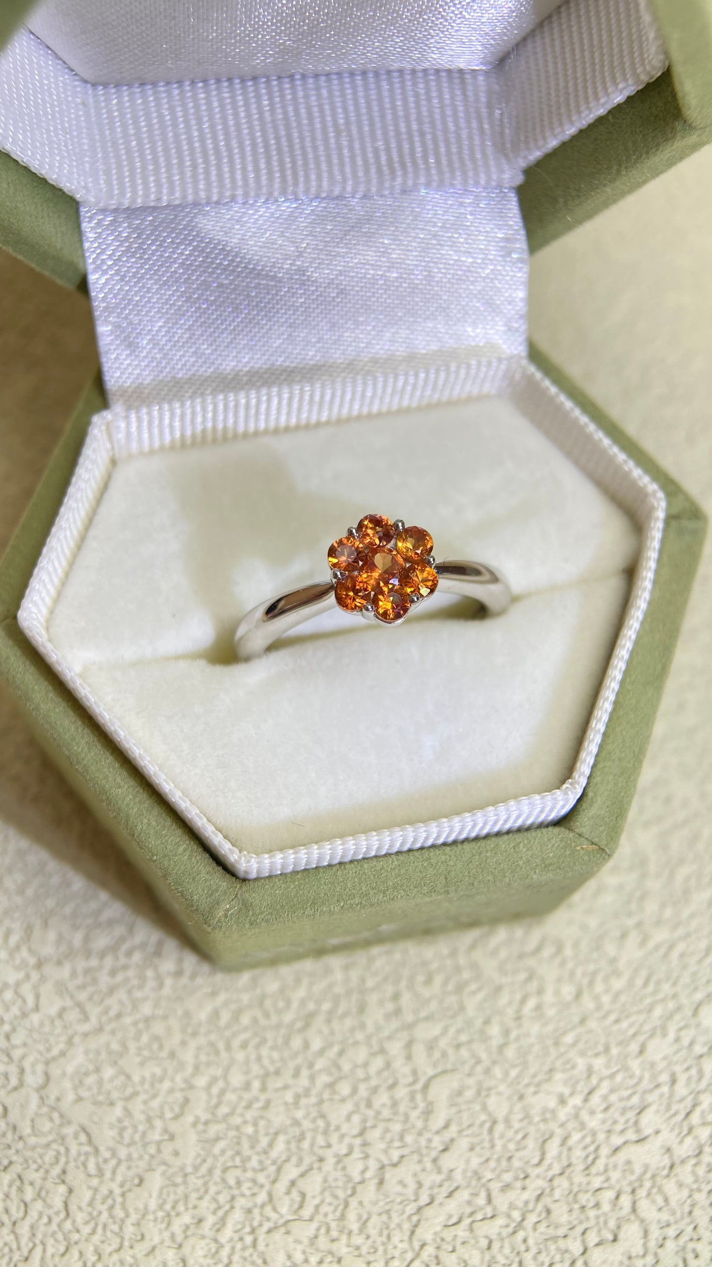 K18 White Gold&Orange Sapphire  Ring | Orange Sapphire 0.40ct | Japanese Vintage Estate Jewelry-BKYD