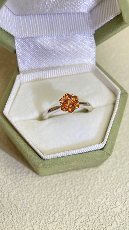 K18 White Gold&Orange Sapphire  Ring | Orange Sapphire 0.40ct | Japanese Vintage Estate Jewelry-BKYD