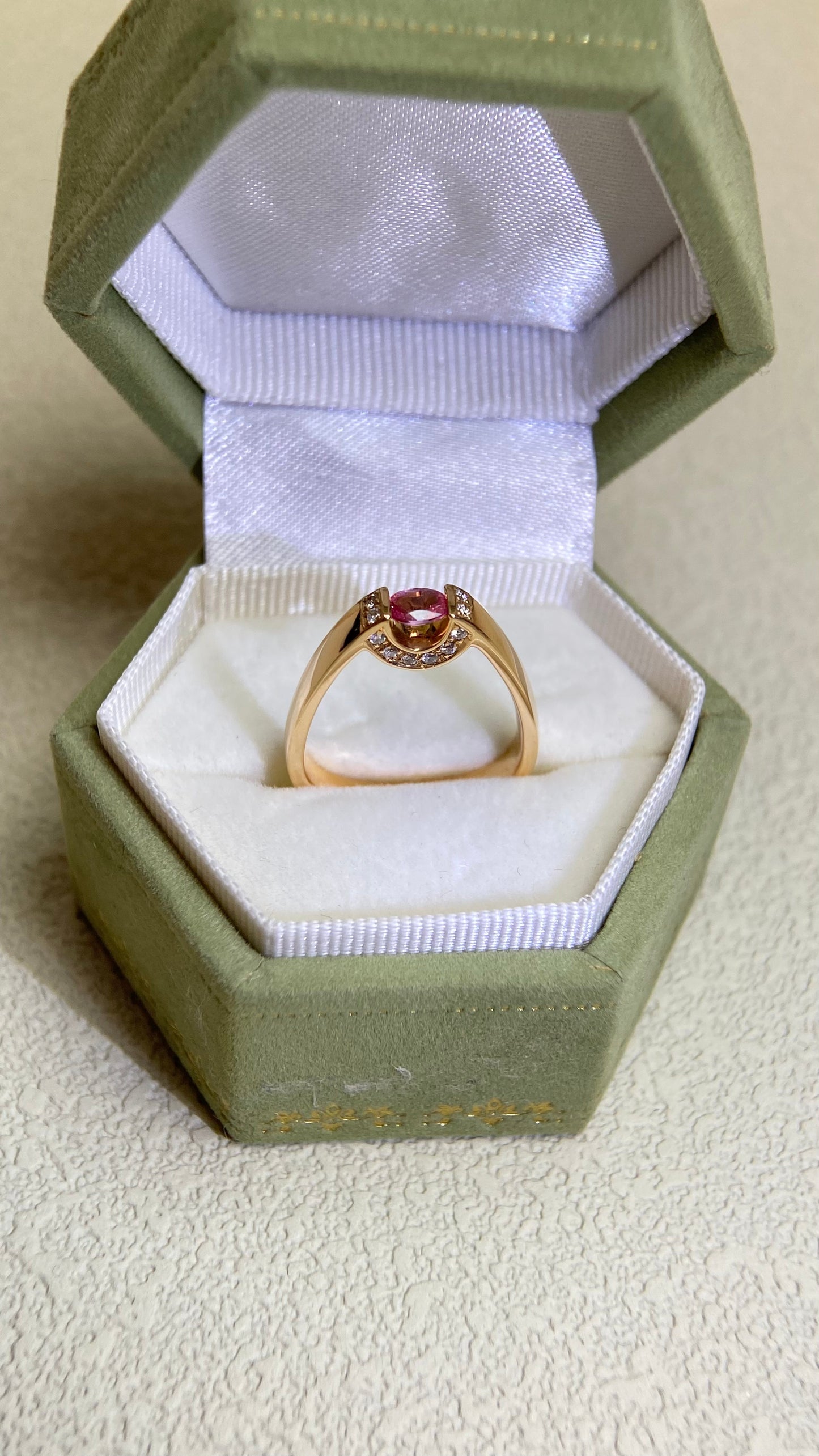 K18 Pink Gold &Padparadscha Sapphire and Diamond  Ring | Padparadscha Sapphire 0.211ct | Diamond 0.08ct | Japanese Vintage Estate Jewelry-BFYY