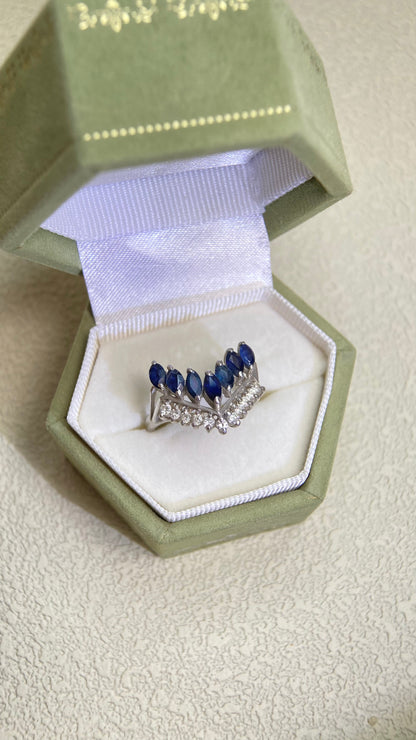 Pt900 Platinum&Sapphire and Diamond Ring | Japanese Vintage Estate Jewelry-BOOH