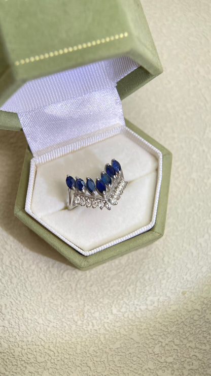 Pt900 Platinum&Sapphire and Diamond Ring | Japanese Vintage Estate Jewelry-BOOH