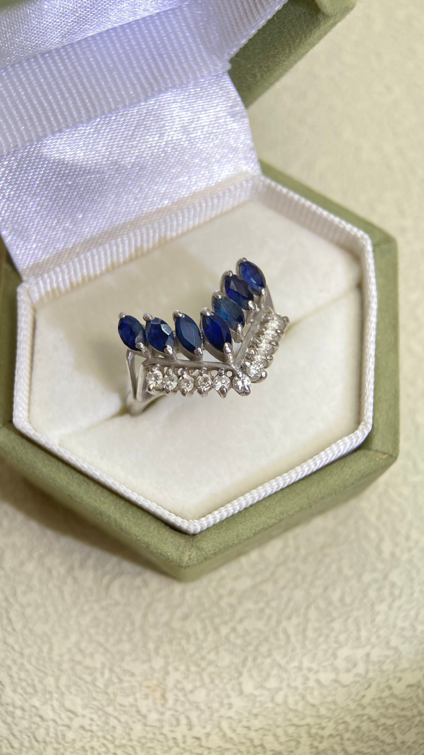 Pt900 Platinum&Sapphire and Diamond Ring | Japanese Vintage Estate Jewelry-BOOH