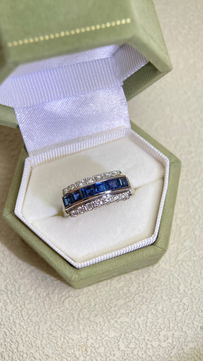 Pt900 Platinum&Sapphire and Diamond Ring | Sapphire 1.15ct | Diamond 0.30ct | Japanese Vintage Estate Jewelry-BQMS