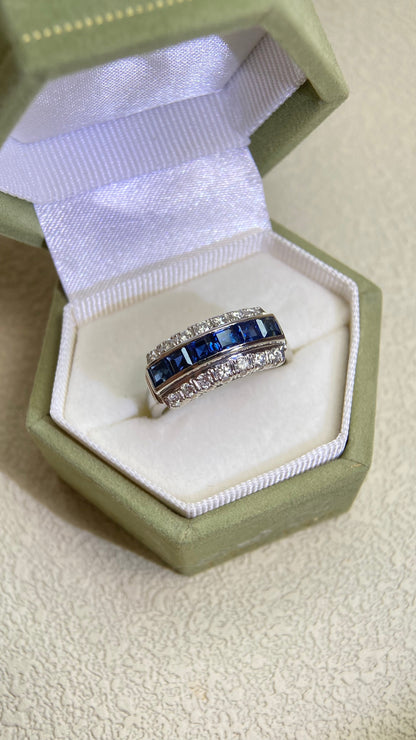 Pt900 Platinum&Sapphire and Diamond Ring | Sapphire 1.15ct | Diamond 0.30ct | Japanese Vintage Estate Jewelry-BQMS