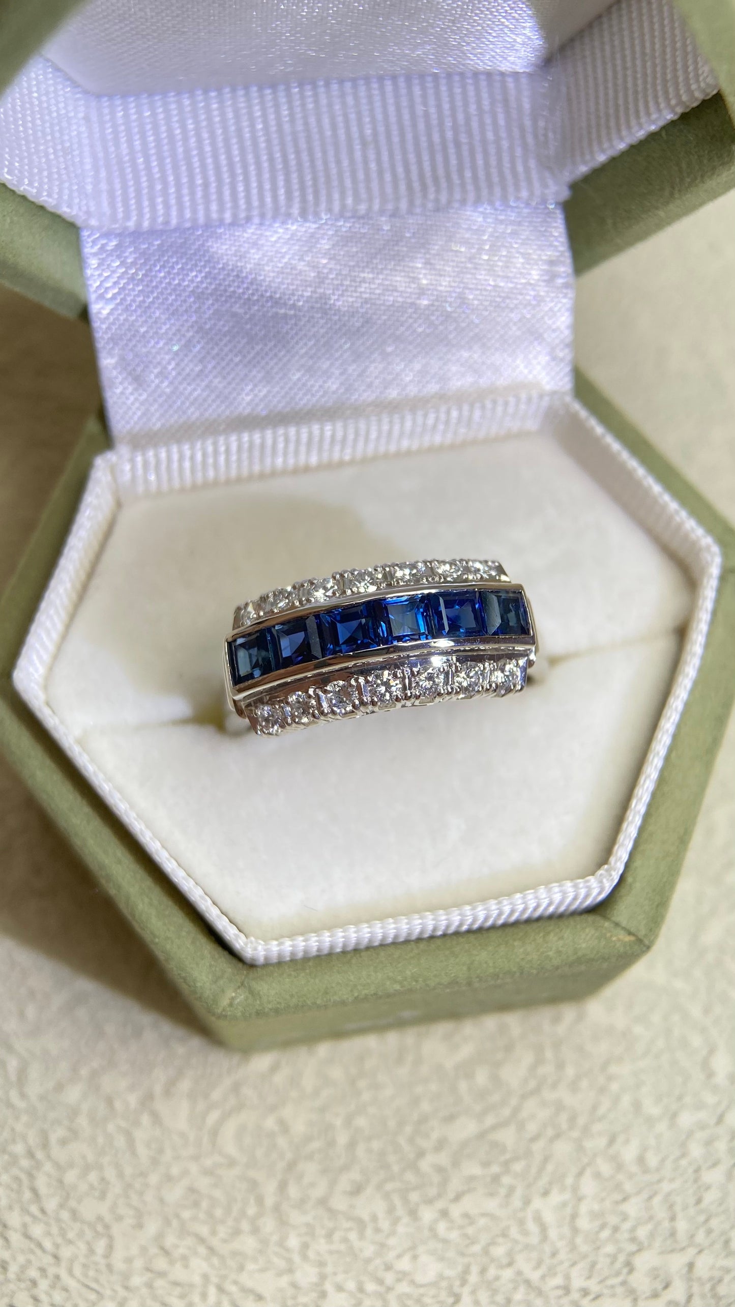 Pt900 Platinum&Sapphire and Diamond Ring | Sapphire 1.15ct | Diamond 0.30ct | Japanese Vintage Estate Jewelry-BQMS