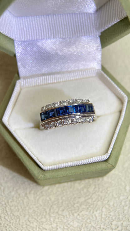 Pt900 Platinum&Sapphire and Diamond Ring | Sapphire 1.15ct | Diamond 0.30ct | Japanese Vintage Estate Jewelry-BQMS