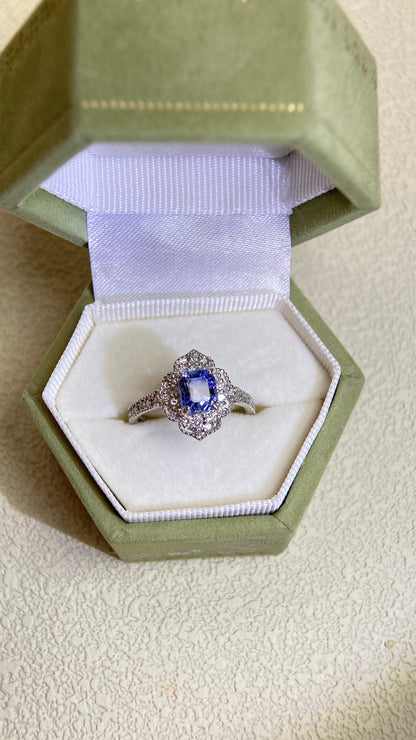 Pt900 Platinum&Sapphire and Diamond Ring | Sapphire 1.38ct | Diamond 0.45ct | No Heat-Madagascar | Japanese Vintage Estate Jewelry-BQTX
