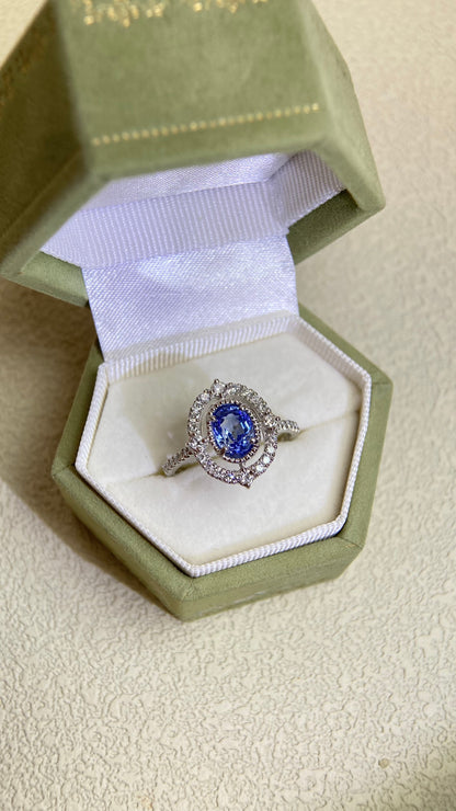 Pt900 Platinum&Sapphire and Diamond Ring | Sapphire 1.13ct | Diamond 0.34ct | No Heat-Sri Lanka |Japanese Vintage Estate Jewelry-BJUQ