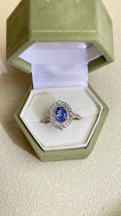 Pt900 Platinum&Sapphire and Diamond Ring | Sapphire 1.13ct | Diamond 0.34ct | No Heat-Sri Lanka |Japanese Vintage Estate Jewelry-BJUQ