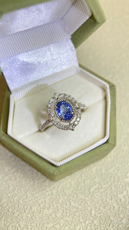 Pt900プラチナ＆サファイア＆ダイヤモンドリング｜サファイア1.13ct｜ダイヤモンド0.34ct｜スリランカ-NH｜日本製ヴィンテージエステートジュエリー-BJUQ