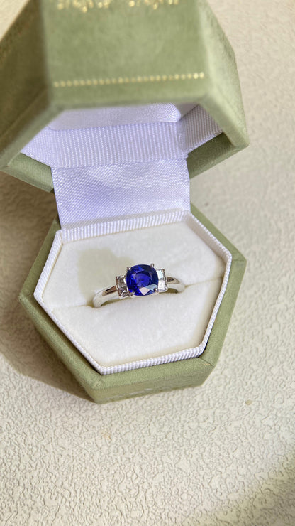 Pt900 Platinum&Sapphire and Diamond Ring | Sapphire 1.072ct | Diamond 0.19ct | No Heat | Japanese Vintage Estate Jewelry-BHTB