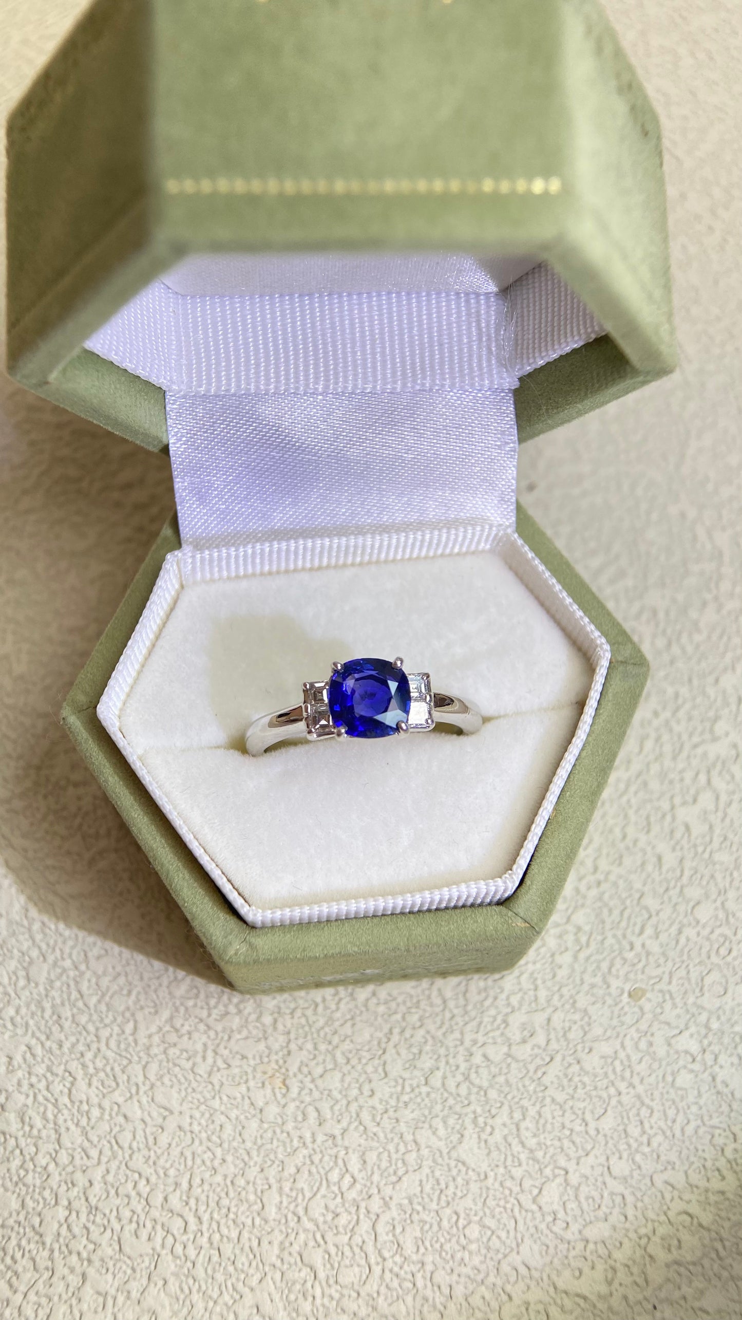 Pt900 Platinum&Sapphire and Diamond Ring | Sapphire 1.072ct | Diamond 0.19ct | No Heat | Japanese Vintage Estate Jewelry-BHTB