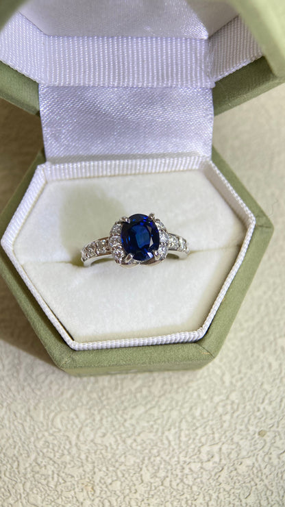 Pt900 Platinum&Sapphire and Diamond Ring | Sapphire 1.52ct | Diamond 0.40ct | Japanese Vintage Estate Jewelry-BAXC