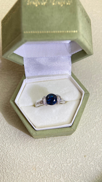 K18 White Gold&Sapphire and Diamond Ring | Sapphire 1.44ct | Diamond 0.35ct | Japanese Vintage Estate Jewelry-BKNT