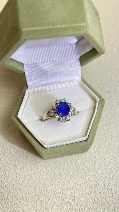 Pt900 Platinum&Sapphire and Diamond Ring | Sapphire 1.67ct | Diamond 0.33ct | Japanese Vintage Estate Jewelry-BMKD