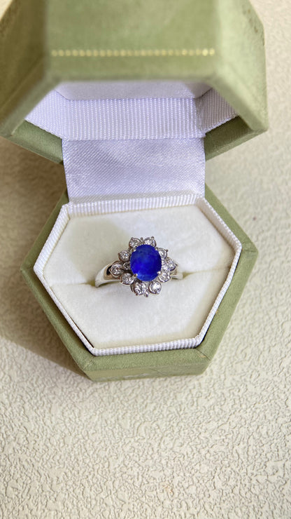 Pt900 Platinum&Sapphire and Diamond Ring | Sapphire 1.67ct | Diamond 0.33ct | Japanese Vintage Estate Jewelry-BMKD