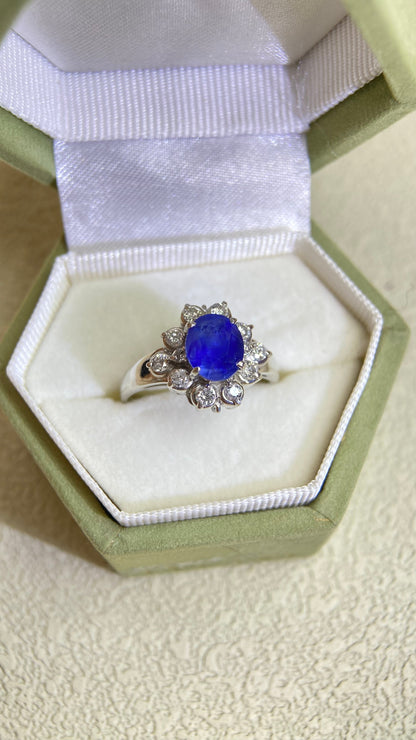 Pt900 Platinum&Sapphire and Diamond Ring | Sapphire 1.67ct | Diamond 0.33ct | Japanese Vintage Estate Jewelry-BMKD
