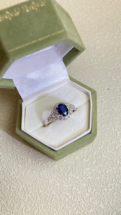 Pt900プラチナ＆サファイア＆ダイヤモンドリング｜サファイア1.062ct｜ダイヤモンド0.55ct｜ロイヤルブルー｜日本製ヴィンテージエステートジュエリー-BMQP