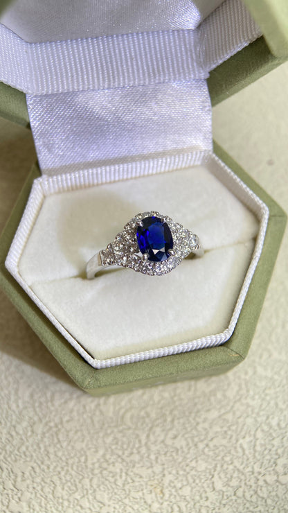 Pt900プラチナ＆サファイア＆ダイヤモンドリング｜サファイア1.062ct｜ダイヤモンド0.55ct｜ロイヤルブルー｜日本製ヴィンテージエステートジュエリー-BMQP