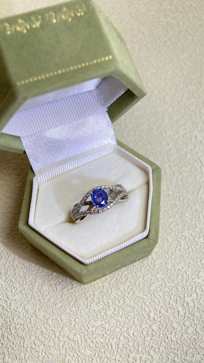 Pt900プラチナ＆サファイア＆ダイヤモンドリング｜サファイア0.66ct、ダイヤモンド0.24ct｜日本製ヴィンテージエステートジュエリー-BJKI