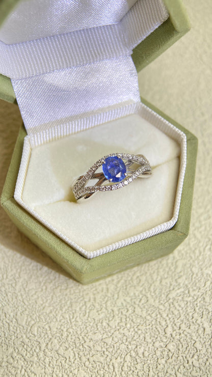 Pt900プラチナ＆サファイア＆ダイヤモンドリング｜サファイア0.66ct、ダイヤモンド0.24ct｜日本製ヴィンテージエステートジュエリー-BJKI