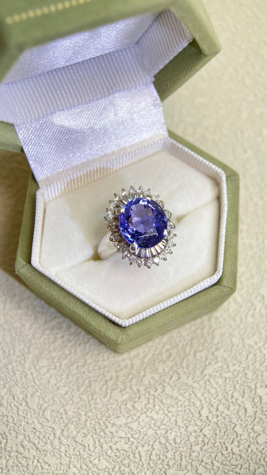 Pt900プラチナ＆サファイア＆ダイヤモンドリング｜サファイア3.26ct、ダイヤモンド0.20ct｜スリランカ産・NHカラーチェンジ｜日本製ヴィンテージエステートジュエリー-BPVV