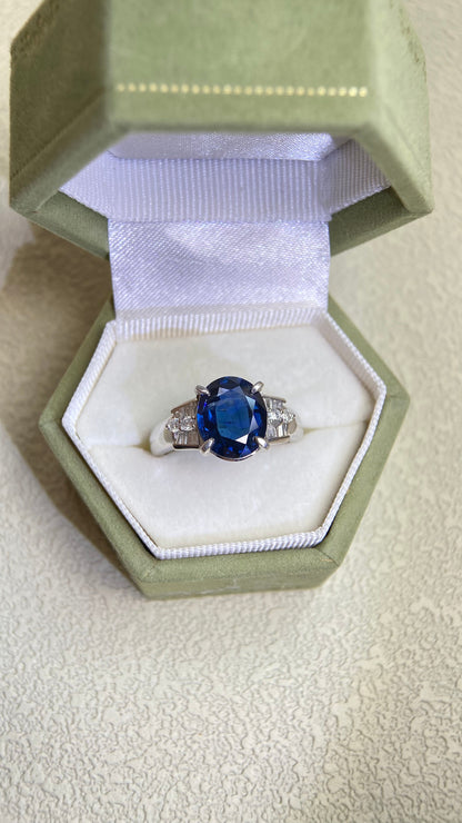 Pt900プラチナ＆サファイア＆ダイヤモンドリング｜サファイア3.04カラット｜ダイヤモンド0.31カラット｜日本製ヴィンテージエステートジュエリー-VYIN