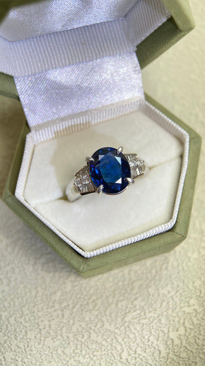 Pt900プラチナ＆サファイア＆ダイヤモンドリング｜サファイア3.04カラット｜ダイヤモンド0.31カラット｜日本製ヴィンテージエステートジュエリー-VYIN