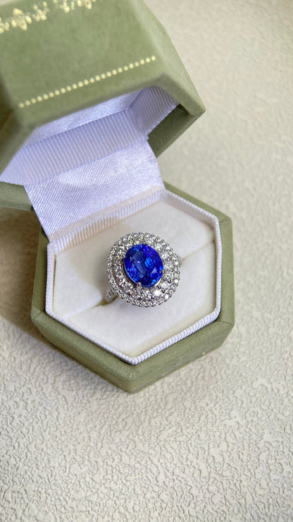 Pt950 Platinum&Sapphire and Diamond Ring | Sapphire 3.98ct | Diamond 0.95ct | Sri Lanka | Japanese Vintage Estate Jewelry-BGGV