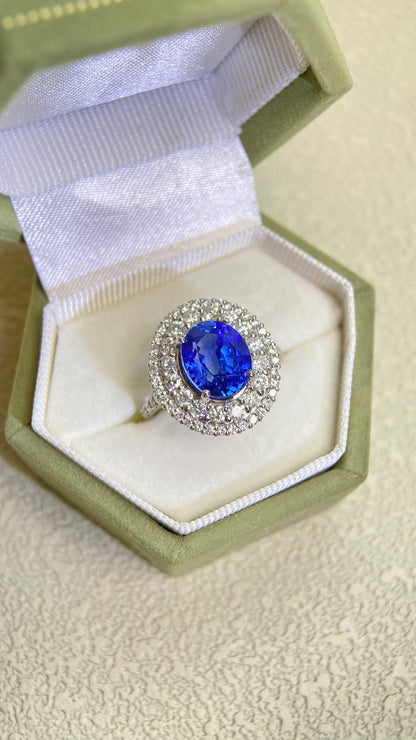 Pt950 Platinum&Sapphire and Diamond Ring | Sapphire 3.98ct | Diamond 0.95ct | Sri Lanka | Japanese Vintage Estate Jewelry-BGGV