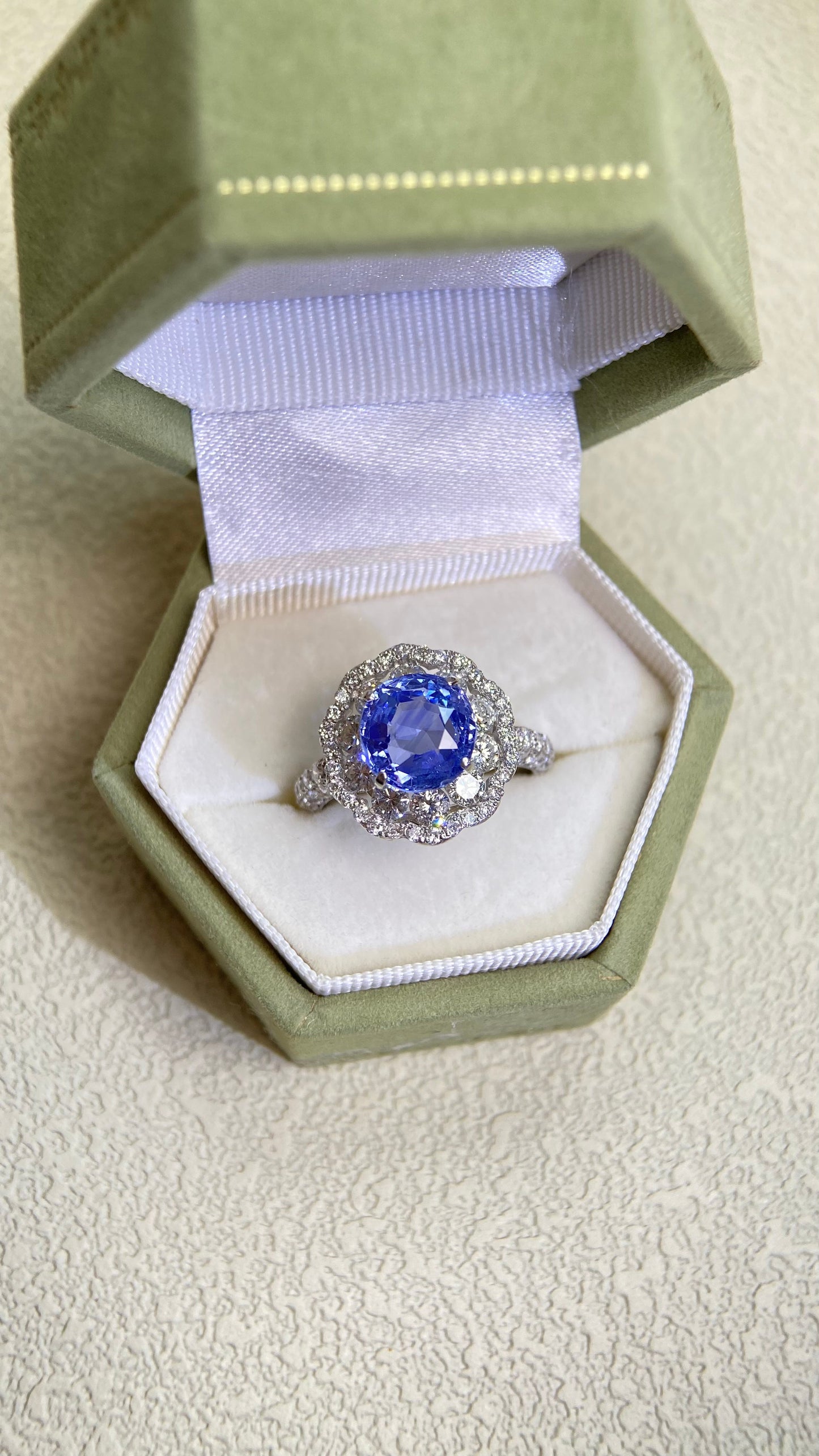 Pt900プラチナ＆サファイア＆ダイヤモンドリング｜サファイア3.431ct｜ダイヤモンド1.45ct｜NH｜日本製ヴィンテージエステートジュエリー-BPJJ