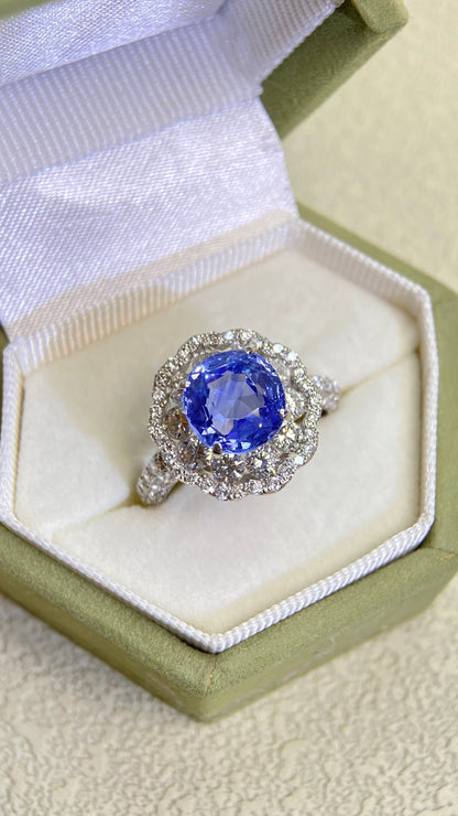 Pt900プラチナ＆サファイア＆ダイヤモンドリング｜サファイア3.431ct｜ダイヤモンド1.45ct｜NH｜日本製ヴィンテージエステートジュエリー-BPJJ