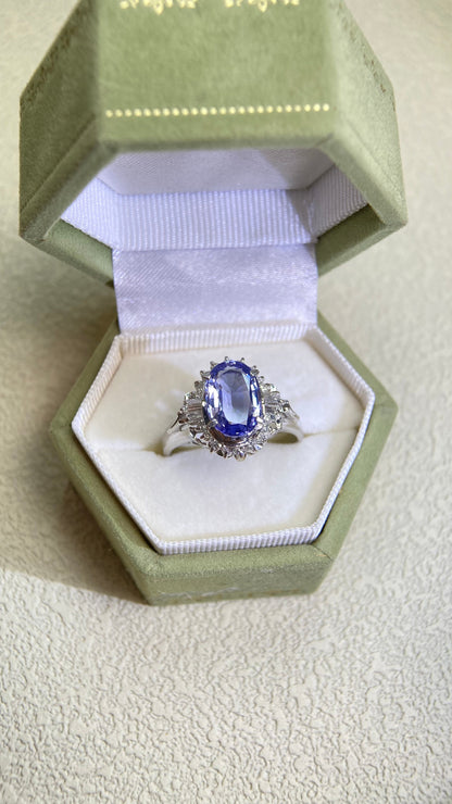 Pt900 Platinum&Sapphire and Diamond Ring | Sapphire 2.42ct | Diamond 0.37ct | Sri Lanka | Japanese Vintage Estate Jewelry-BMFP