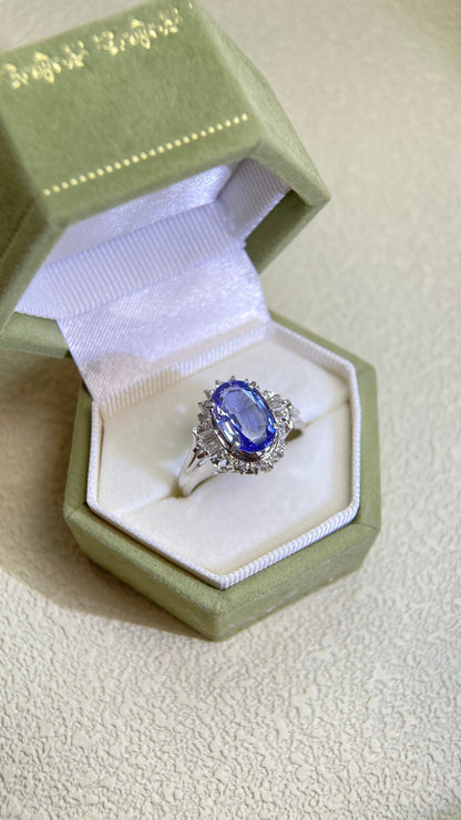 Pt900 Platinum&Sapphire and Diamond Ring | Sapphire 2.42ct | Diamond 0.37ct | Sri Lanka | Japanese Vintage Estate Jewelry-BMFP