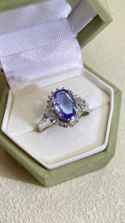 Pt900 Platinum&Sapphire and Diamond Ring | Sapphire 2.42ct | Diamond 0.37ct | Sri Lanka | Japanese Vintage Estate Jewelry-BMFP