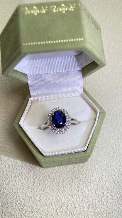 Pt900 Platinum&Sapphire and Diamond Ring | Sapphire 3.111ct | Diamond 0.33ct | Sri Lanka | Japanese Vintage Estate Jewelry-ABRU