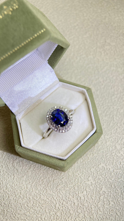 Pt900 Platinum&Sapphire and Diamond Ring | Sapphire 3.111ct | Diamond 0.33ct | Sri Lanka | Japanese Vintage Estate Jewelry-ABRU