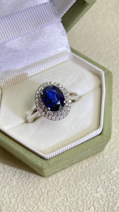 Pt900 Platinum&Sapphire and Diamond Ring | Sapphire 3.111ct | Diamond 0.33ct | Sri Lanka | Japanese Vintage Estate Jewelry-ABRU