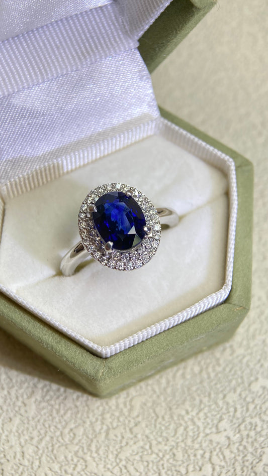 Pt900 Platinum&Sapphire and Diamond Ring | Sapphire 3.111ct | Diamond 0.33ct | Sri Lanka | Japanese Vintage Estate Jewelry-ABRU