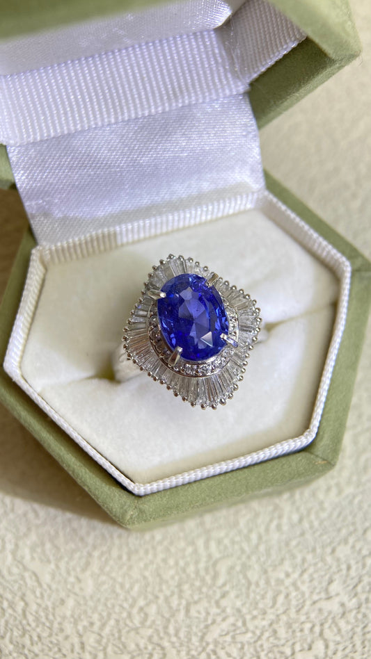 Pt900 Platinum&Sapphire and Diamond Ring | Sapphire 4.02ct | Diamond 0.92ct | No Heat-Sri Lanka-Color Change | Japanese Vintage Estate Jewelry-BFHH