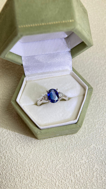 Pt900 Platinum&Sapphire and Diamond Ring | Sapphire 1.36ct | Diamond 0.23ct | Japanese Vintage Estate Jewelry-BOIA