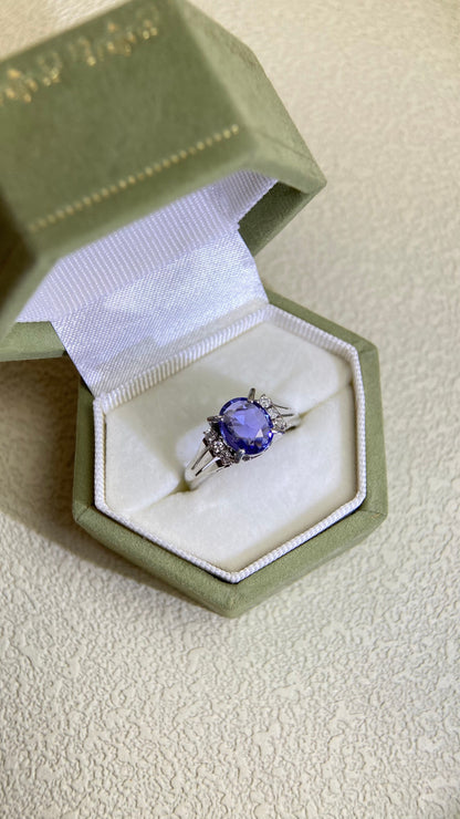 Pt850 Platinum&Sapphire and Diamond Ring | Sapphire 1.56ct | Diamond 0.11ct | No Heat | Japanese Vintage Estate Jewelry-BKRR
