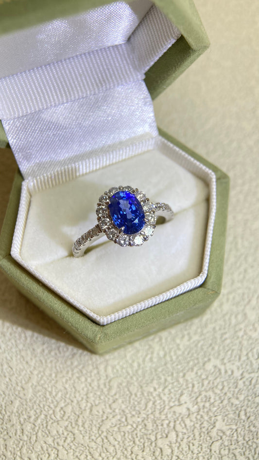 Pt900 Platinum&Sapphire and Diamond Ring | Sapphire 2.11ct | Diamond 0.70ct | Cornflower Blue | Japanese Vintage Estate Jewelry-UVHW