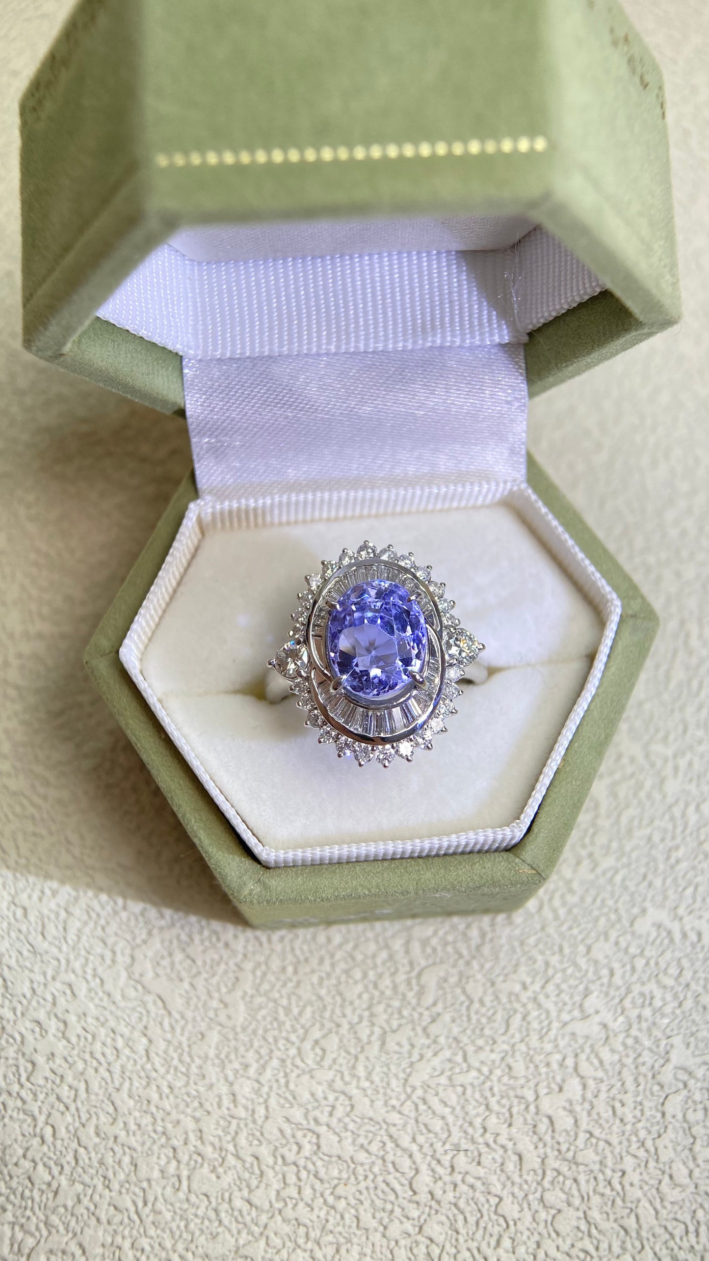 Pt900 Platinum &Sappphire and Diamond Ring | Sappphire 4.98ct | Diamond 0.76ct | No Heat-Sri Lanka | Japanese Vintage Estate Jewelry-BMOY