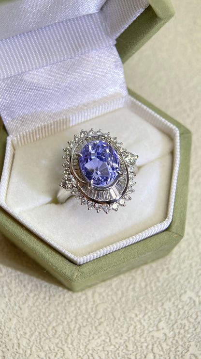 Pt900 Platinum &Sappphire and Diamond Ring | Sappphire 4.98ct | Diamond 0.76ct | No Heat-Sri Lanka | Japanese Vintage Estate Jewelry-BMOY