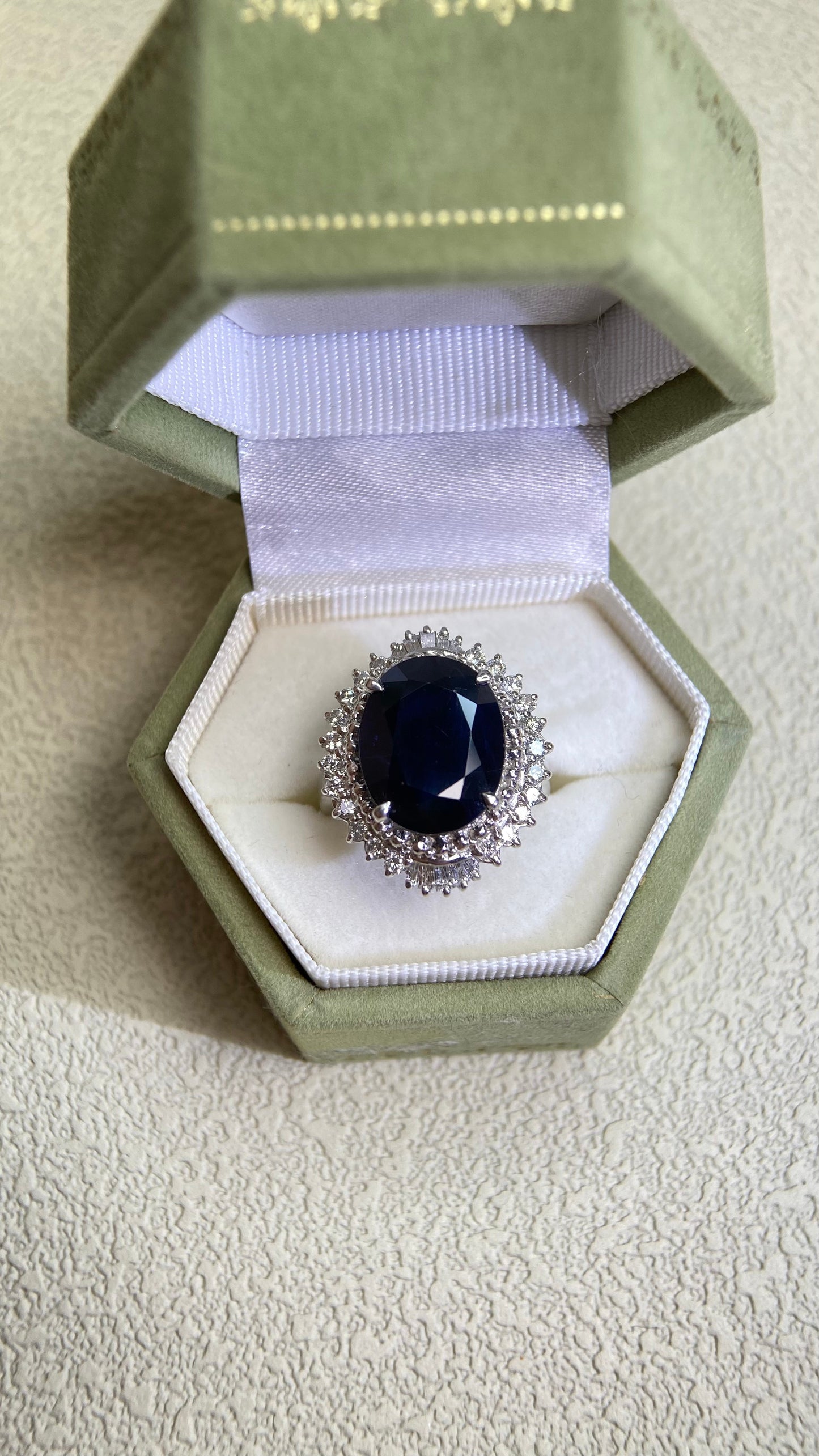 Pt900 Platinum&Sapphire and Diamond Ring | Sapphire 7.00ct | Diamond 0.65ct | Japanese Vintage Estate Jewelry-BPEJ