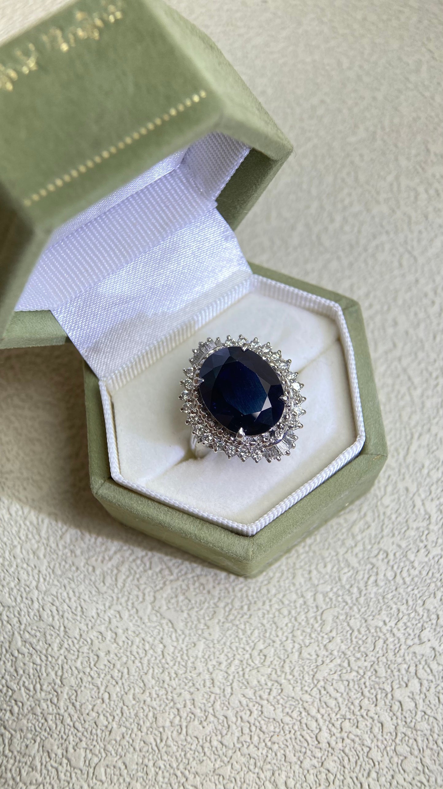 Pt900 Platinum&Sapphire and Diamond Ring | Sapphire 7.00ct | Diamond 0.65ct | Japanese Vintage Estate Jewelry-BPEJ