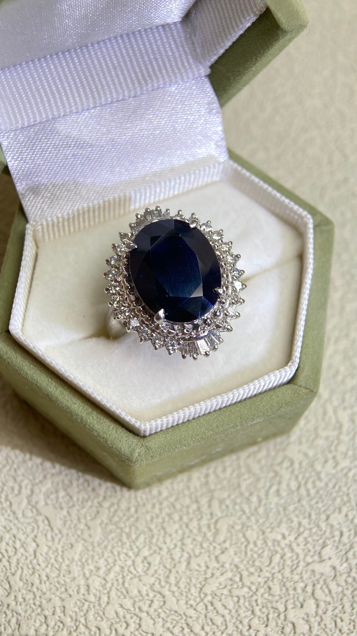 Pt900 Platinum&Sapphire and Diamond Ring | Sapphire 7.00ct | Diamond 0.65ct | Japanese Vintage Estate Jewelry-BPEJ