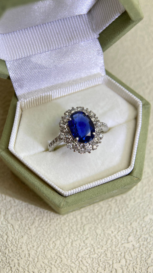 Pt950 Platinum&Sapphire and Diamond Ring | Sapphire 2.02ct | Diamond 0.69ct | Japanese Vintage Estate Jewelry-YPMO