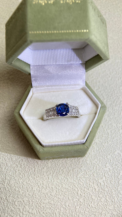 Pt900 Platinum&Sapphire and Diamond Ring | Sapphire 1.185ct | Diamond 0.51ct | Japanese Vintage Estate Jewelry-BCTS